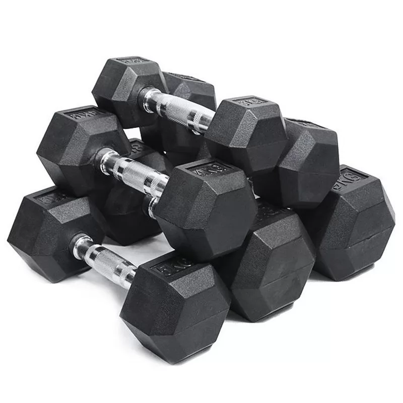 Black Rubber Coated Hex Dumbbell