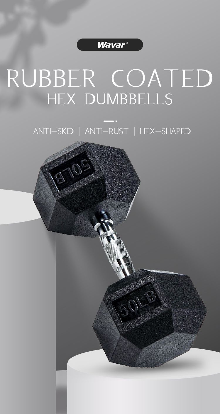 Black Rubber Coated Hex Dumbbell