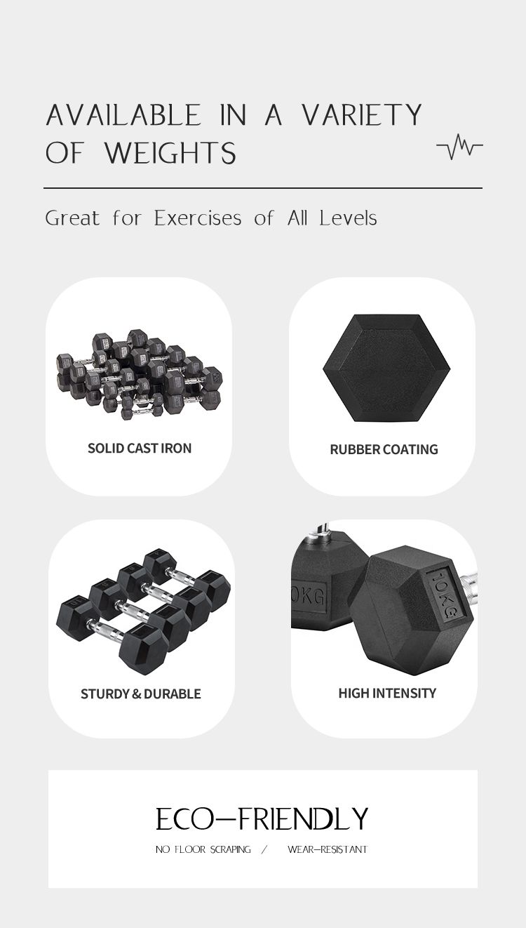 Black Rubber Coated Hex Dumbbell