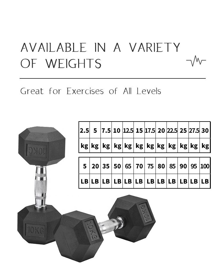 Black Rubber Coated Hex Dumbbell